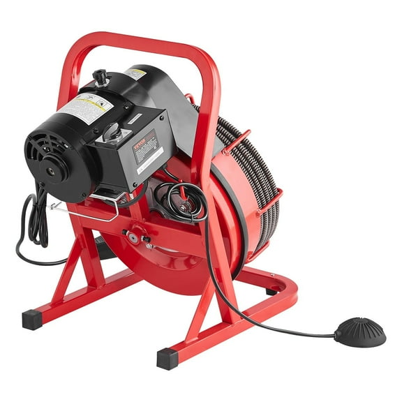 STAWAY Drain Cleaner Machine - 75FT Manual Feed Auger for Stubborn Clogs - Heavy Duty Steel Cable with 4 Cutters - Ergonomic Design with Foot Switch for Sinks, Toilets, and Floor Drains