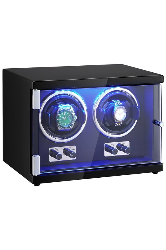 Dual Watch Winder for Automatic Watches - Quiet Japanese Motors, Adjustable Modes, Blue LED Light, Perfect for Collectors