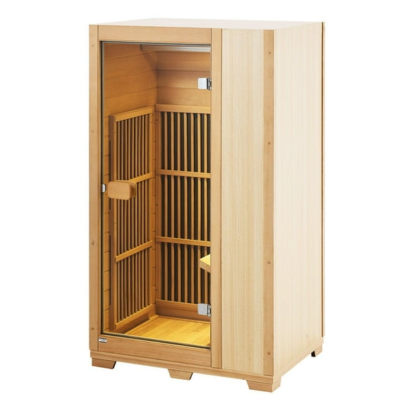 STAWAY Far Infrared Sauna for One - Compact Home Spa with Low EMF, Fast Heating, Hemlock Wood, Bluetooth Speakers & LED Lamp for Relaxation & Weight Loss