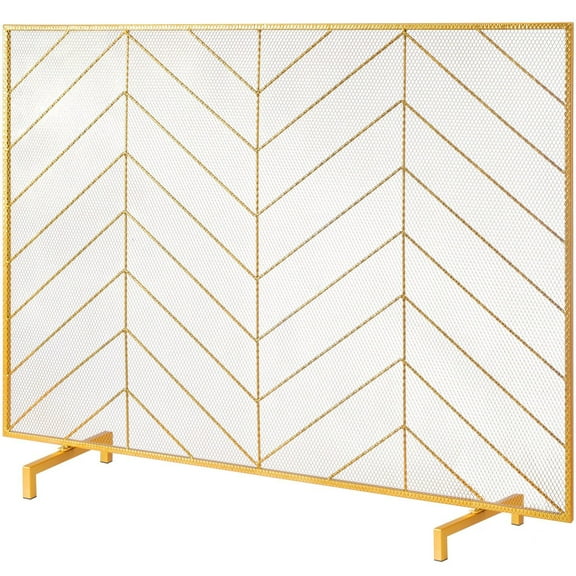 STAWAY Fireplace Screen - 38.6" Iron Mesh Spark Guard for Safety - Elegant Gold Finish - Heavy-Duty Ember Protection - Easy Installation for Living Room Decor