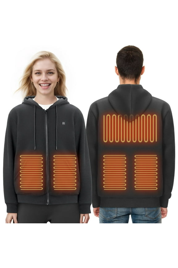Heated Hoodie Sweatshirt - Unisex Battery Powered Zip Up for Men & Women, 5 Heating Zones, Adjustable Temperature, Machine Washable, Perfect for Winter Sports & Outdoor Activities