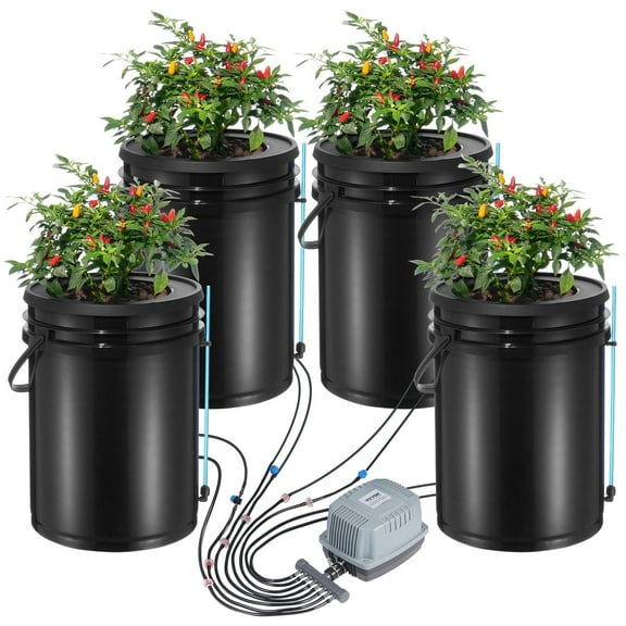 STAWAY Hydroponics Grow System - Deep Water Culture with Drip Irrigation, 4 Buckets, 5 Gallon Capacity, Durable Material, Complete Kit for High Yield Vegetables, Fruits & Flowers