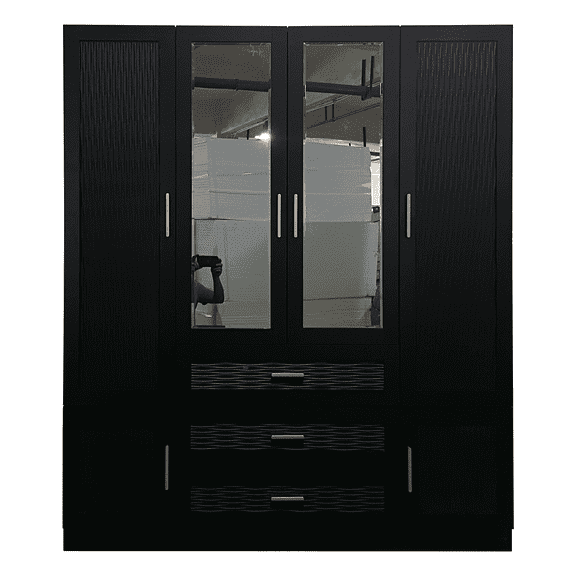 STAWAY Wooden Armoire Wardrobe Closet - Elegant Black 3 Doors, 4 Drawers, Large Capacity Clothes Storage Cabinet for Bedroom - Easy Assembly, 47.24" W x 19.69" D x 70.87" H