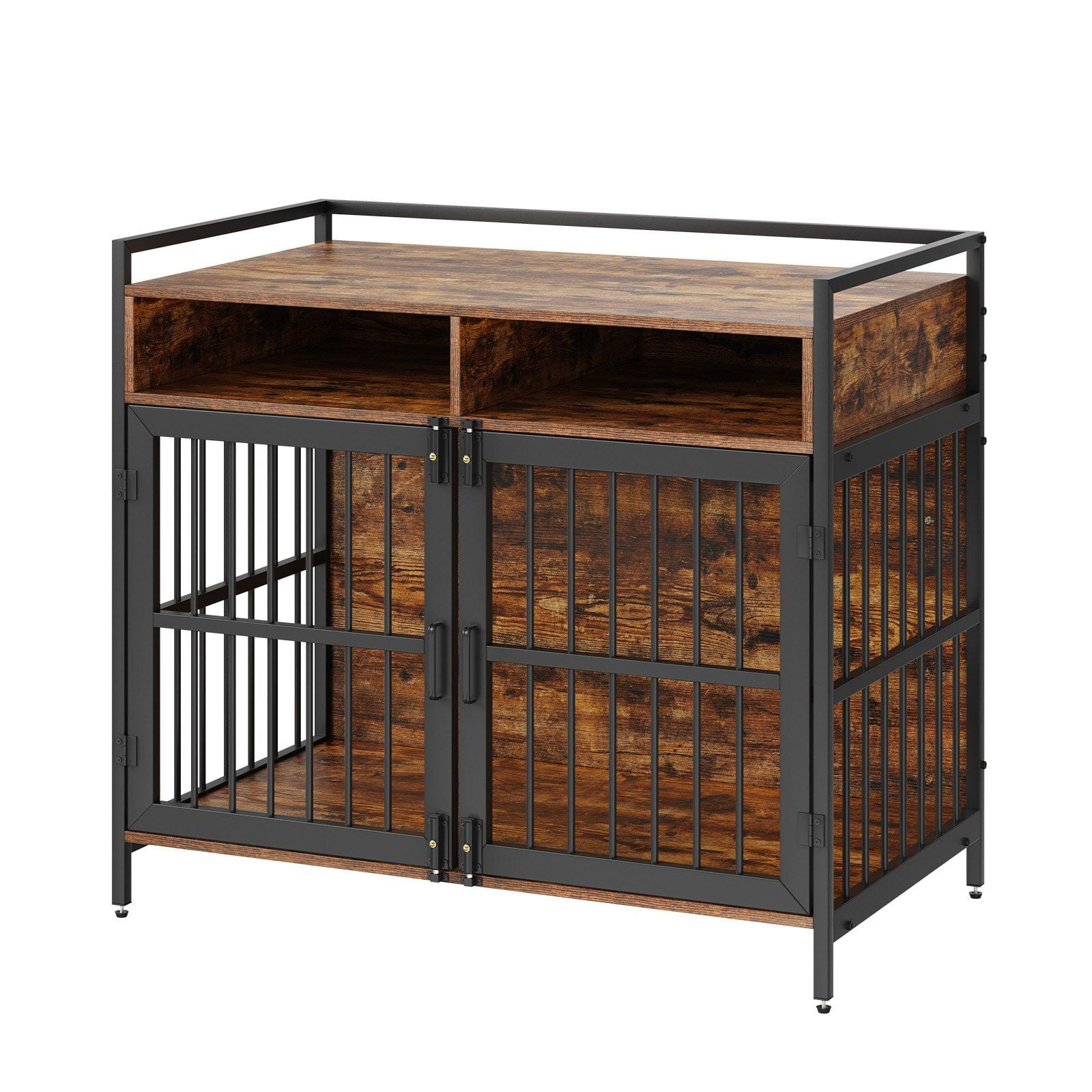 STAWAY Wooden Dog Crate with Storage - 41 Inch Double Door Indoor Dog ... - Rustic Wooden Dog Crate Storage Bench Plans