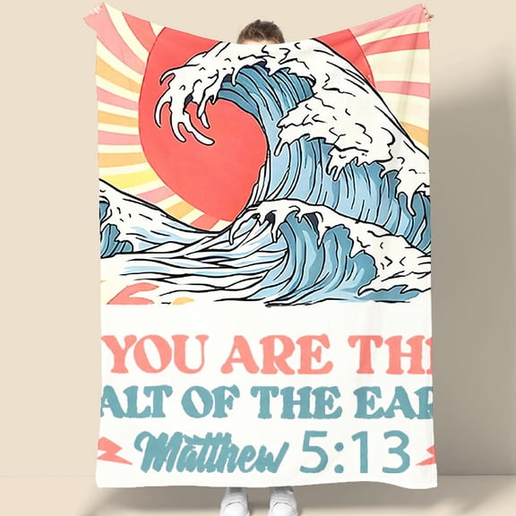 STAY SALTY Ocean Wave Tapestry 70.07 x 90.55 Inches - Retro Sunburst Design with Bible Verse Matthew 5:13, Wall Hanging for Bedroom, Living Room, Dorm Decor
