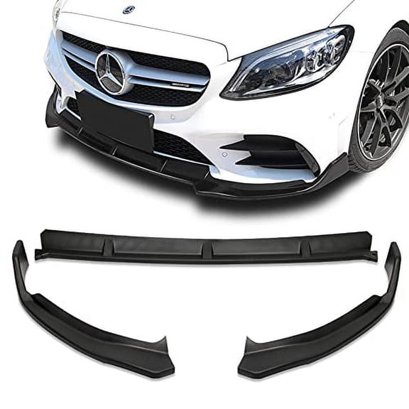 STAY TUNED, 3-Piece Front Bumper Lip fit for compatible with 2019-2021 Mercedes-Benz C-Class W205 Model Only, Front Bumper Lip Spoiler Air Chin Body Kit Splitter, Unpainted Matt Black ABS, (B-Style)