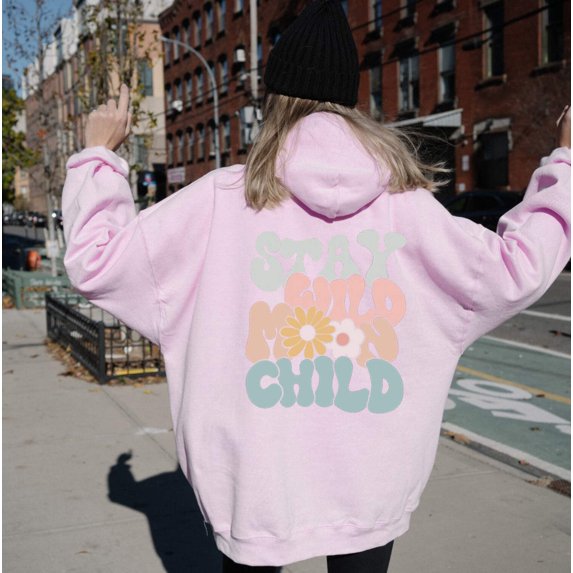 STAY WILD MOON CHILD Graphic Unisex Fleece Hooded Sweatshirt