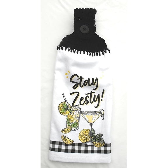 STAY ZESTY - LEMONS & BEVERAGES - DOUBLE THICK/FULL HANDMADE HANGING KITCHEN TOWEL