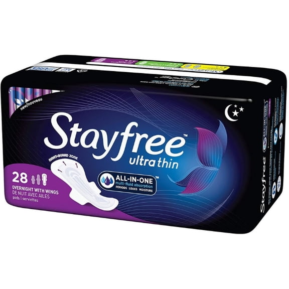 STAYFREE Ultra Thin Overnight Pads With Wings 28 ea (Pack of 3)