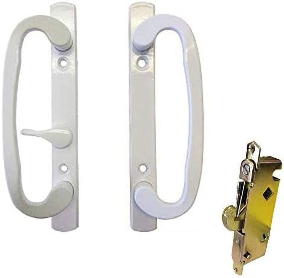 STB Sliding Glass Patio Door Handle Kit with Mortise Lock, White, Keyed