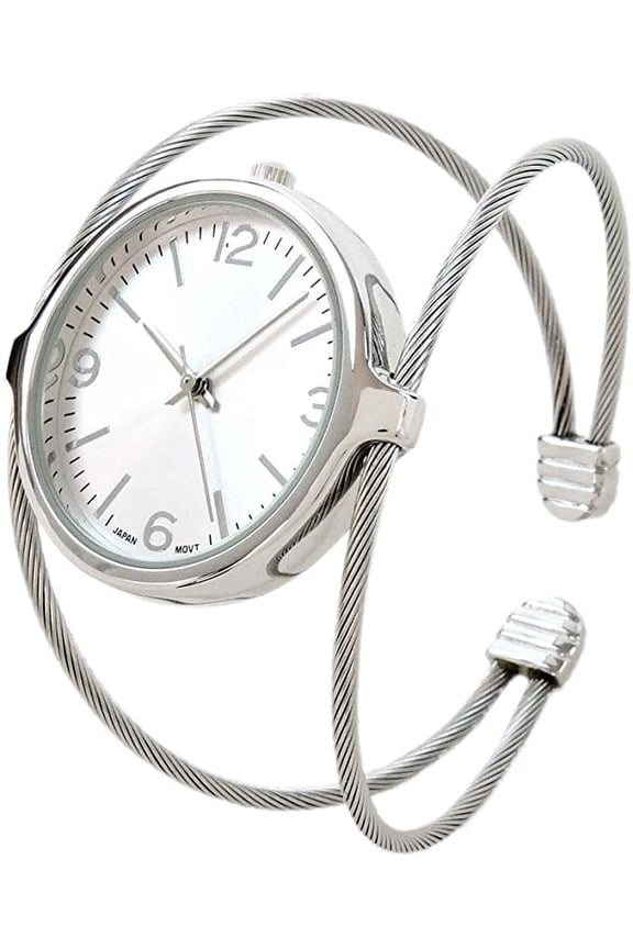 Silver Elegant Dual Cable Band Bracelet Women's Bangle Cuff Wrist Watch Stainless Steel