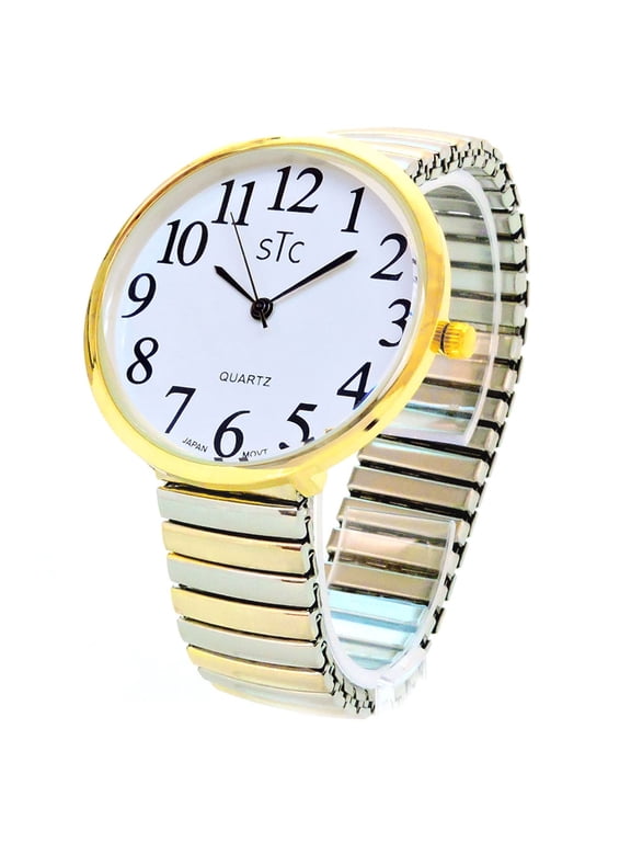 Two-Tone Super Large Face Case Size 43mm Easy to Read Stretch Band Watch - New in a Box