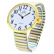 STC Two-Tone Super Large Face Case Size 43mm Easy to Read Stretch Band Watch - New in a Box