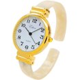 thumbnail image 1 of STC White Pearl Gold Acrylic Band Round Face Women's Bangle Cuff Watch New, 1 of 5