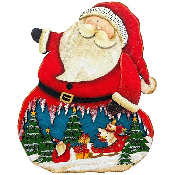 STC World Christmas Wooden Sign On Easel Holiday New Year Decorations for Indoor Outdoor Fireplace Mantel Display 15" x 12" Santa