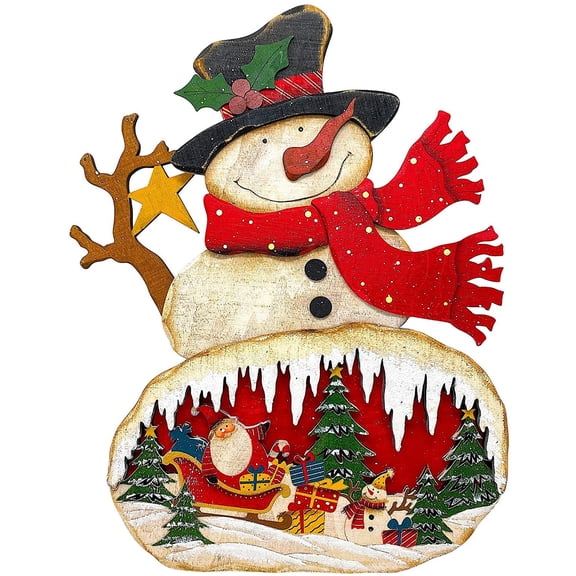 STC World Christmas Wooden Sign On Easel Holiday New Year Decorations for Indoor Outdoor Fireplace Mantel Display 15" x 12" Snowman