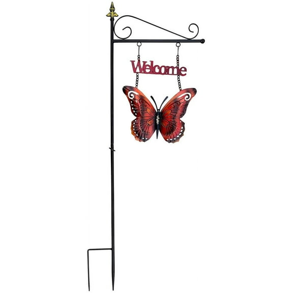 STC World Garden Stake with Butterfly Welcome Sign On Metal Pole Outdoor Decor 37" (Welcome Butterfly)