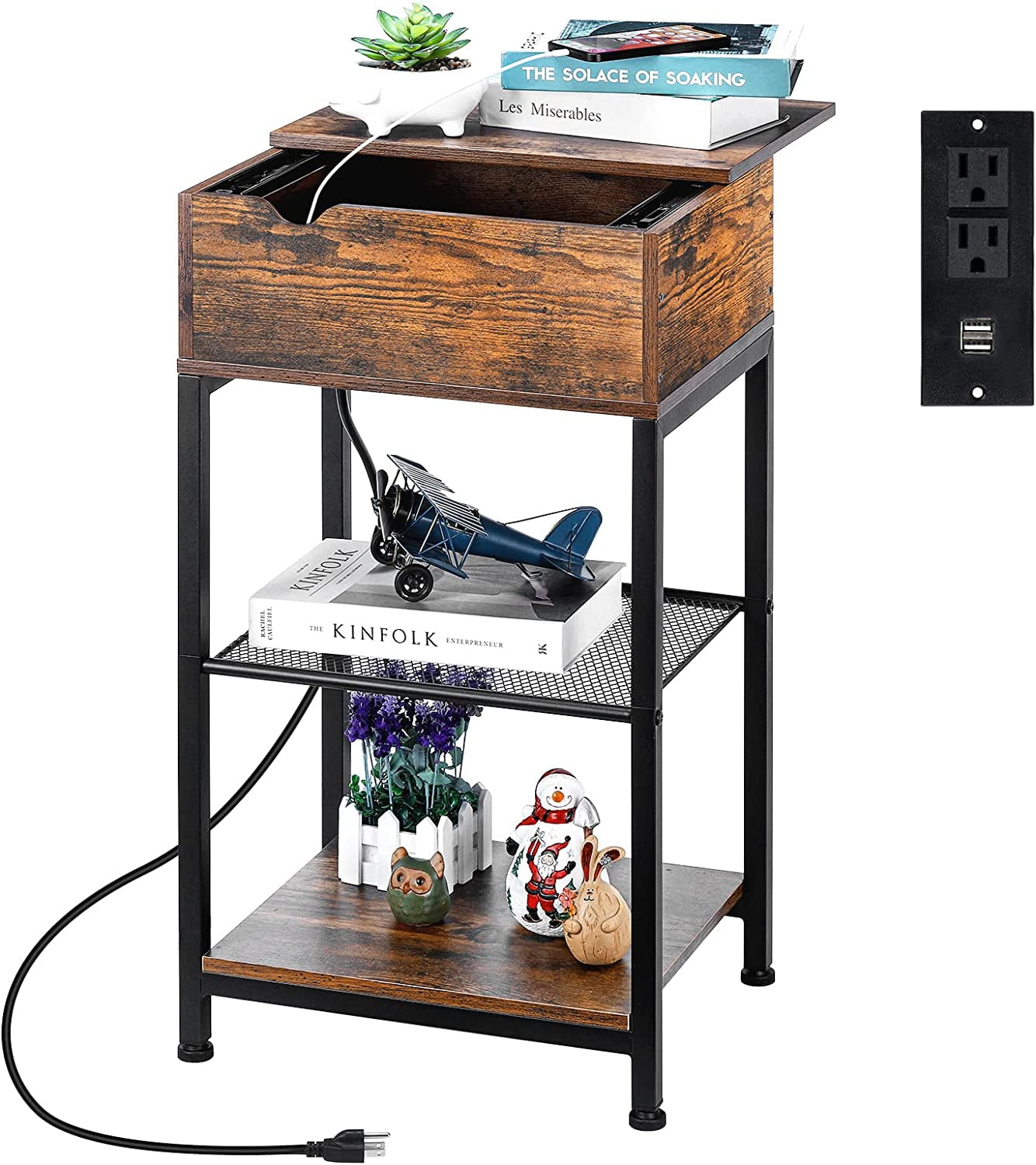 STCKJXX End Tables with Charging Station Industrial Narrow Side