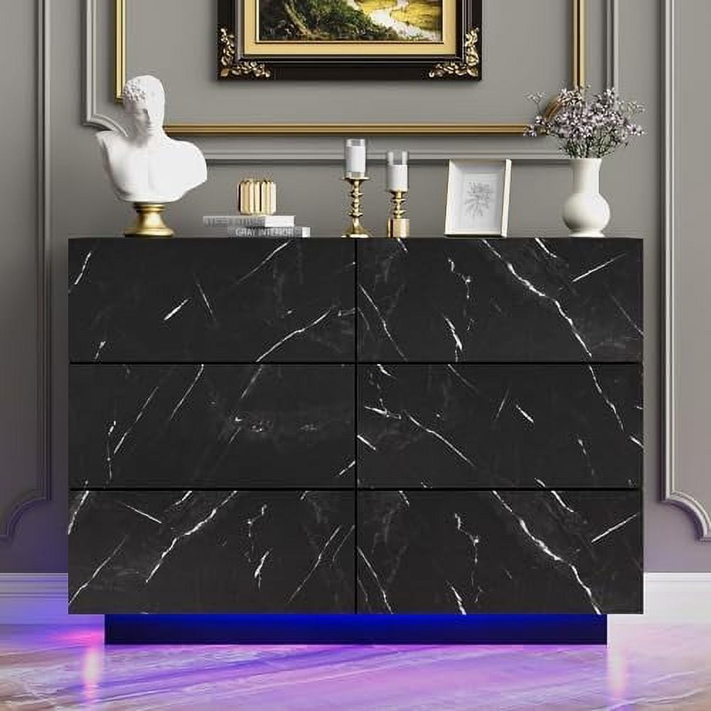 STCVF Nightstand with LED Lights Black Modern Nightstands with USB