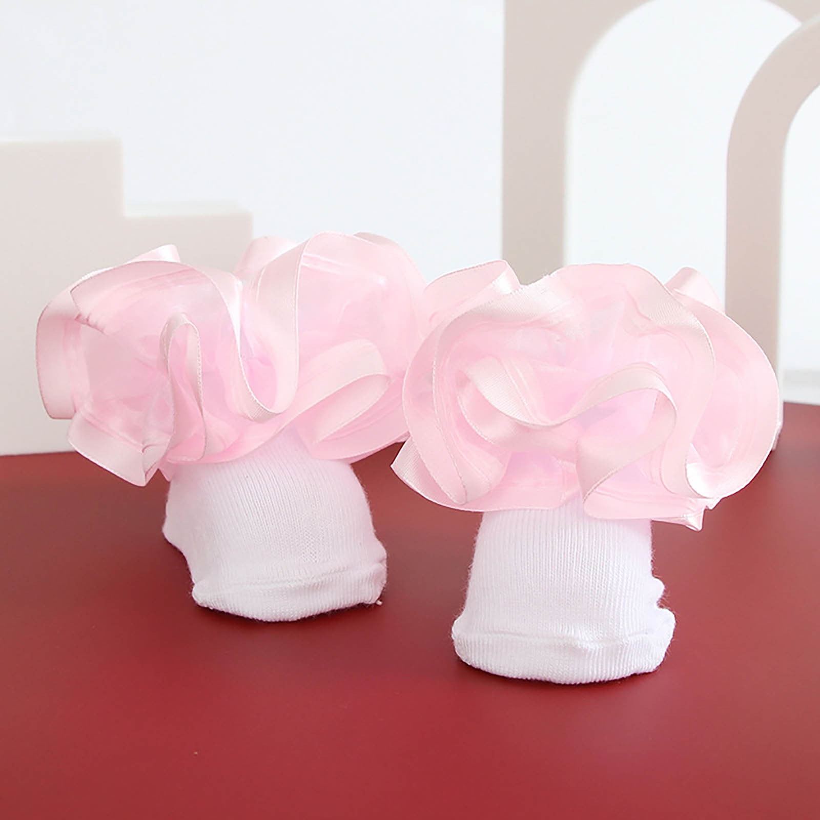 Girls' Ruffle Ankle Socks – Lace Trim & Heart Pattern, 6-Pair Set