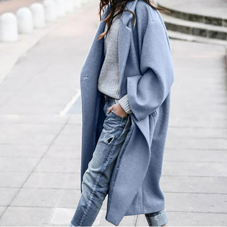 STEADY Women's Casual Wool Solid Color Plus Size Wool Wrap Coat XXL / Blue