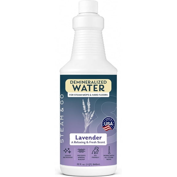 STEAM AND GO Demineralized Water Floor Cleaner Solution for Steam Mops, Lavender, 32 fl oz