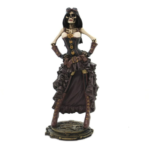 STEAMPUNK LADY OFFICER SKELETON SCULPTURE INVESTIGATING CRIME SCENE FIGURINE