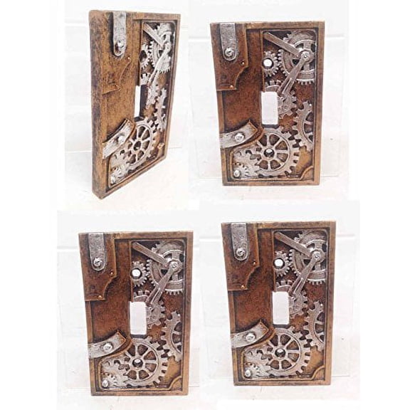 STEAMPUNK PAINTED GEARWORK STANDARD SWITCH PLATE SET OF FOUR