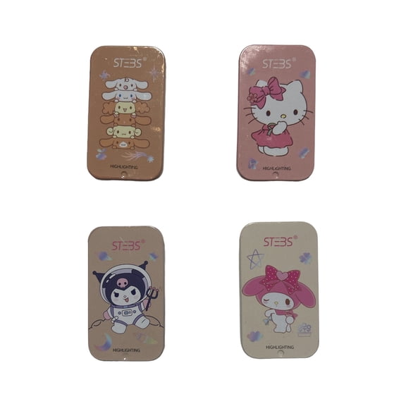STEBS x Hello Kitty & Friends Highlighter in Collectible Tins - Set of 4 - Cinnamoroll Kuromi My Melody