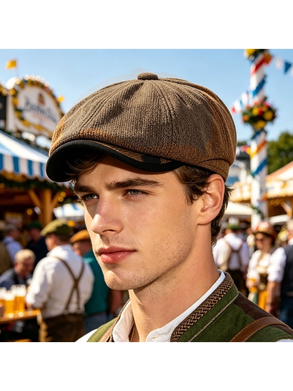 Men's British Newsboy Cap, Retro Eight-Panel Painter Flat Hat, Coffee Brown, One Size, Casual Daily and Streetwear