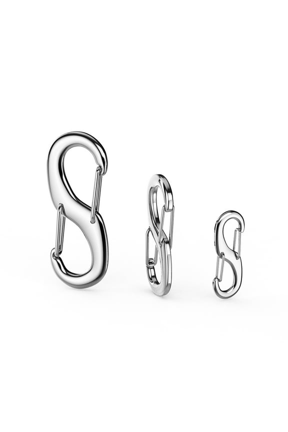 Surgical Stainless Steel S/M/L Double Carabiner Clips Dual Spring Wire Gate Snap Hooks Set, Keychain Buckle Tools -Polished Stainless