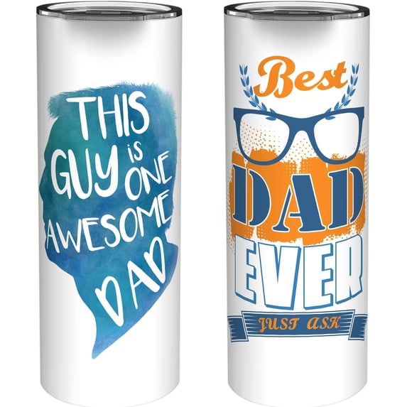 STEEL TUMBLER Gift For Dad - Stainless Steel VACCUM Mug Tumbler 20 Oz Gift For Dad - "This Guy Is One Awesome Dad" UV PRINTED 20 Oz Coffee Travel Mug - Birthday or Father''s Day Gift From Son