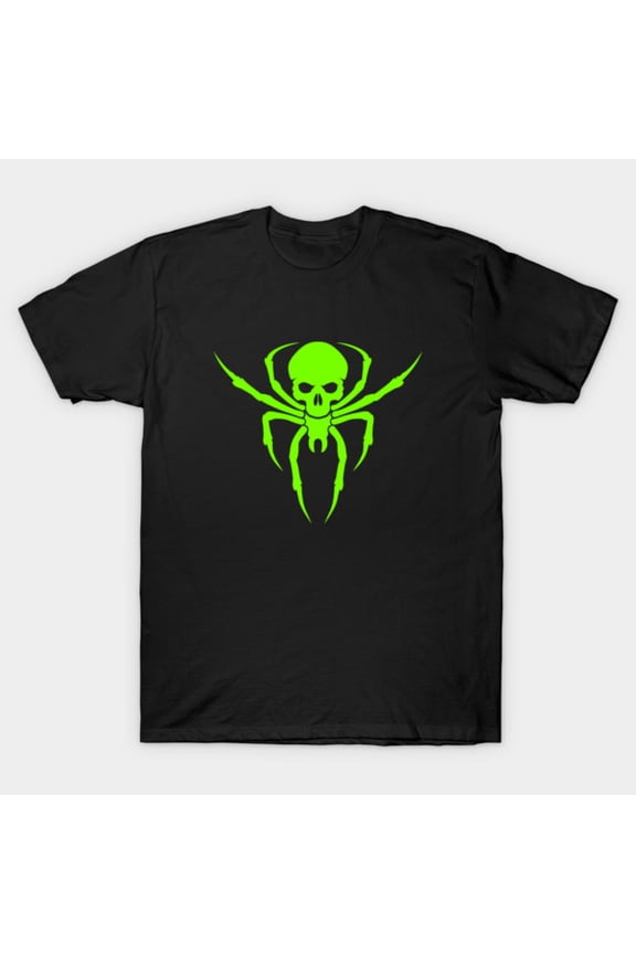 STEEL WEB Spider Toxic Green Gothic Industrial Arachnid Matrix Art Unisex T-Shirt, up to size 3XL.