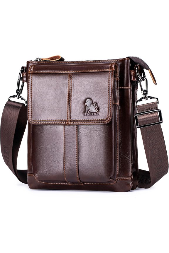Men's Genuine Leather Crossbody Messenger Bag, Brown