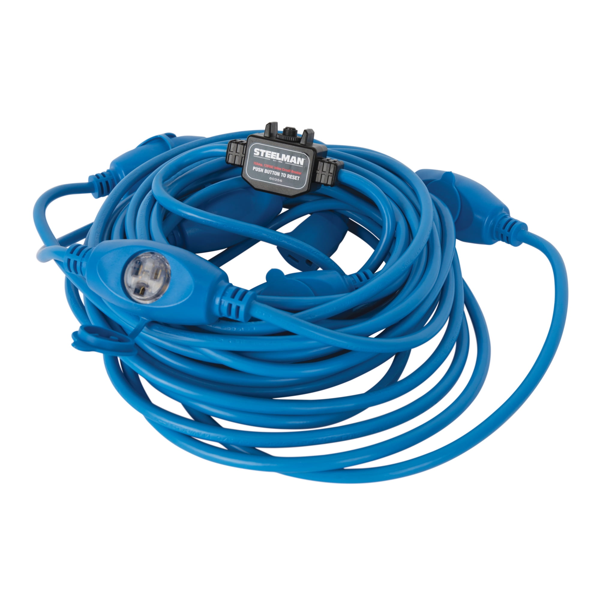 STEELMAN 60356 6-Outlet 50-Foot 14/3 Extension Cord with Inline 15-Amp 125V AC Circuit Breaker