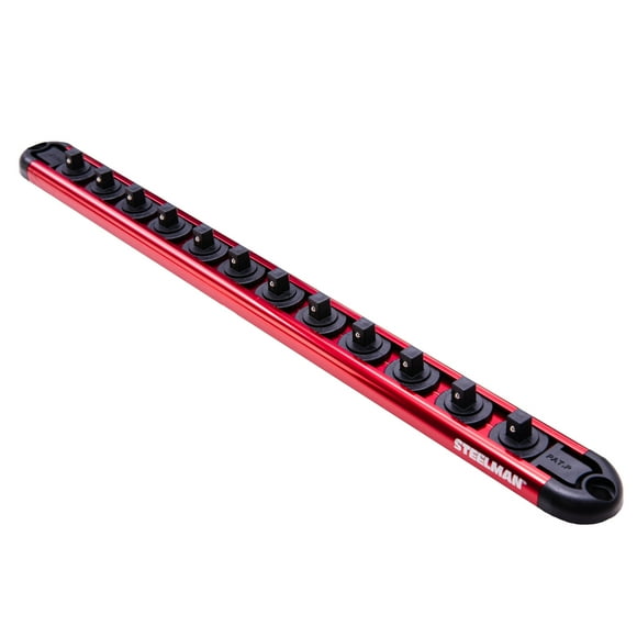 STEELMAN 60734 1/4-Inch Drive 12-Socket Magnetic Aluminum Storage Rail
