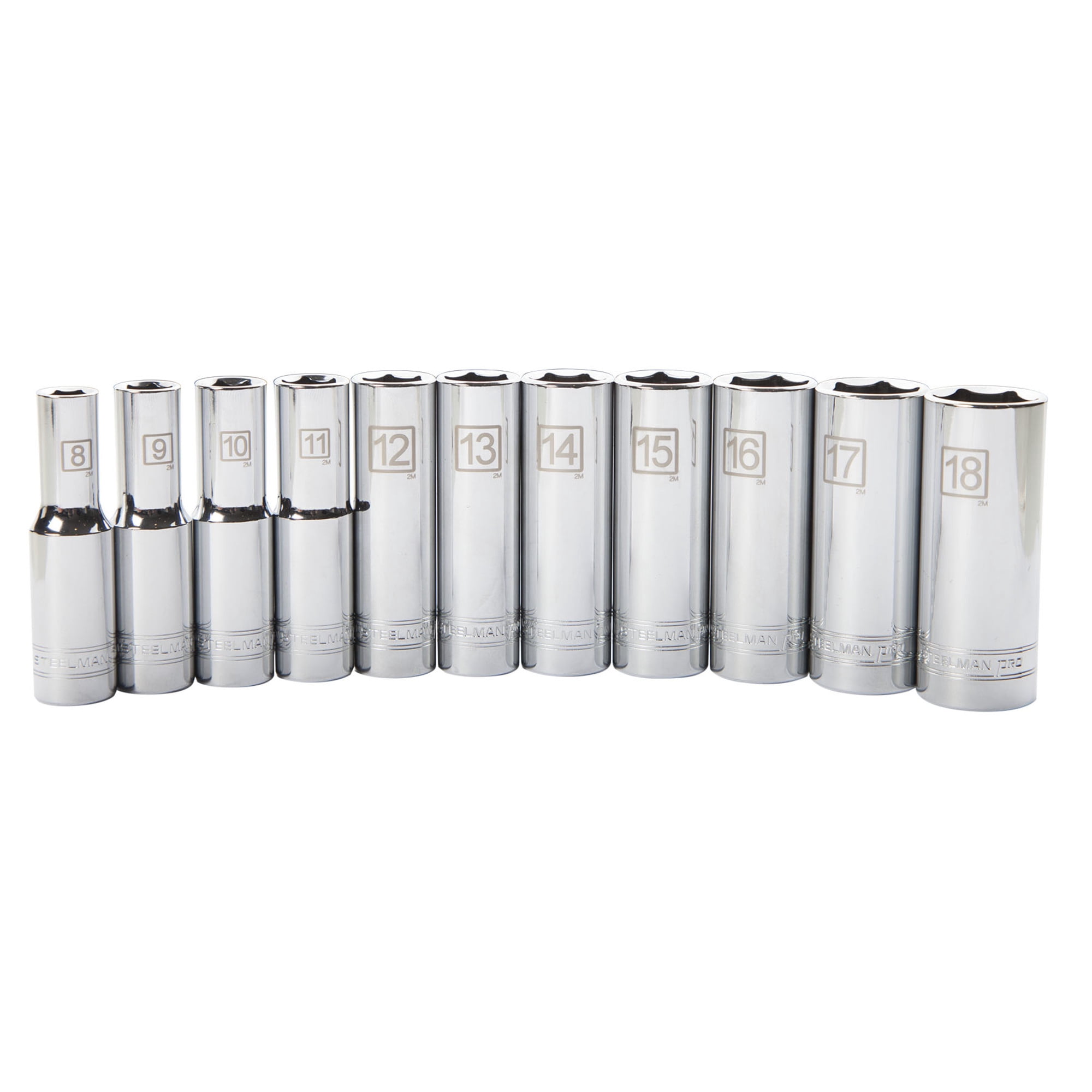 STEELMAN PRO 11-Piece 3/8-Inch Drive Metric Deep 6-Point Socket Set, 78224