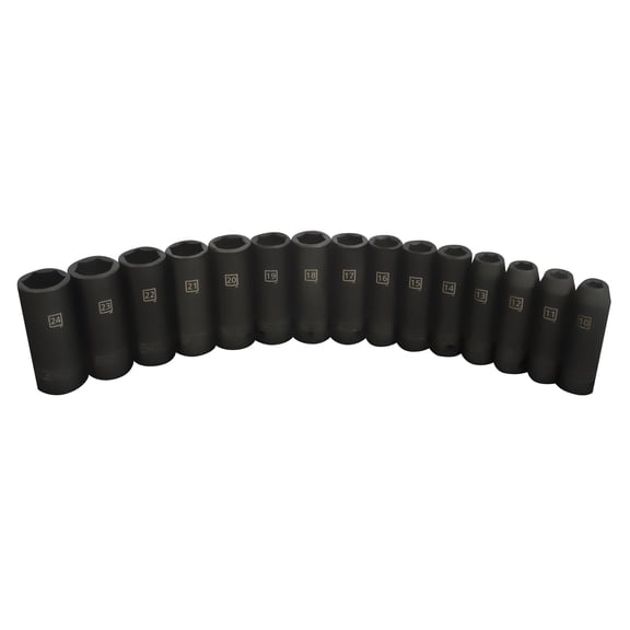 STEELMAN PRO 15-Piece 1/2 in. Drive Metric Deep 6-Point Impact Socket Set, 78279