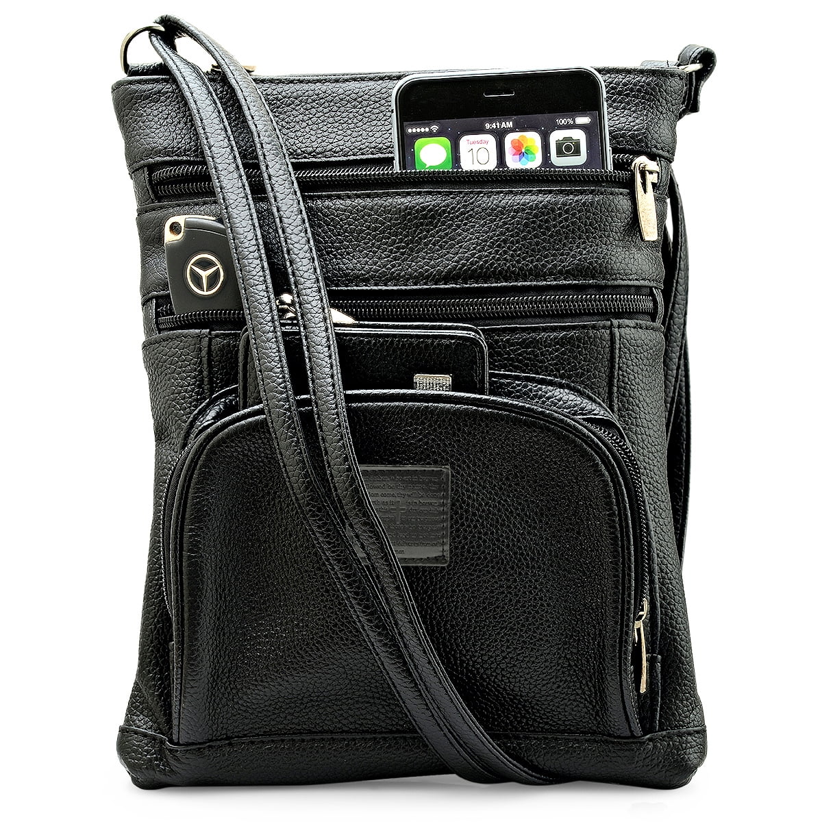 Steeltime Unisex Super Soft Leather Crossbody Bag with 6