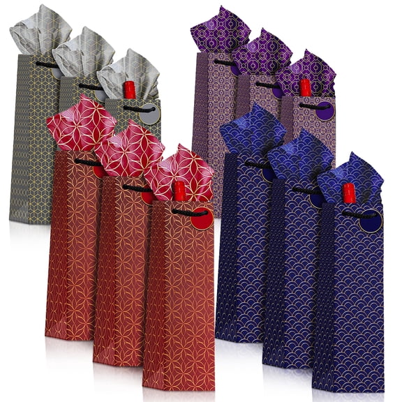 STELA & VINE Wine Gift Bags, 12 Pack Kraft Paper Bottle Bags with Rope Handles