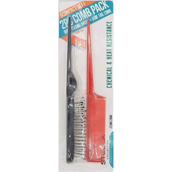 STELLA COLLECTION - Compact Set 2PC Comb Pack Wire Teasing Brush + Bone Tail Comb