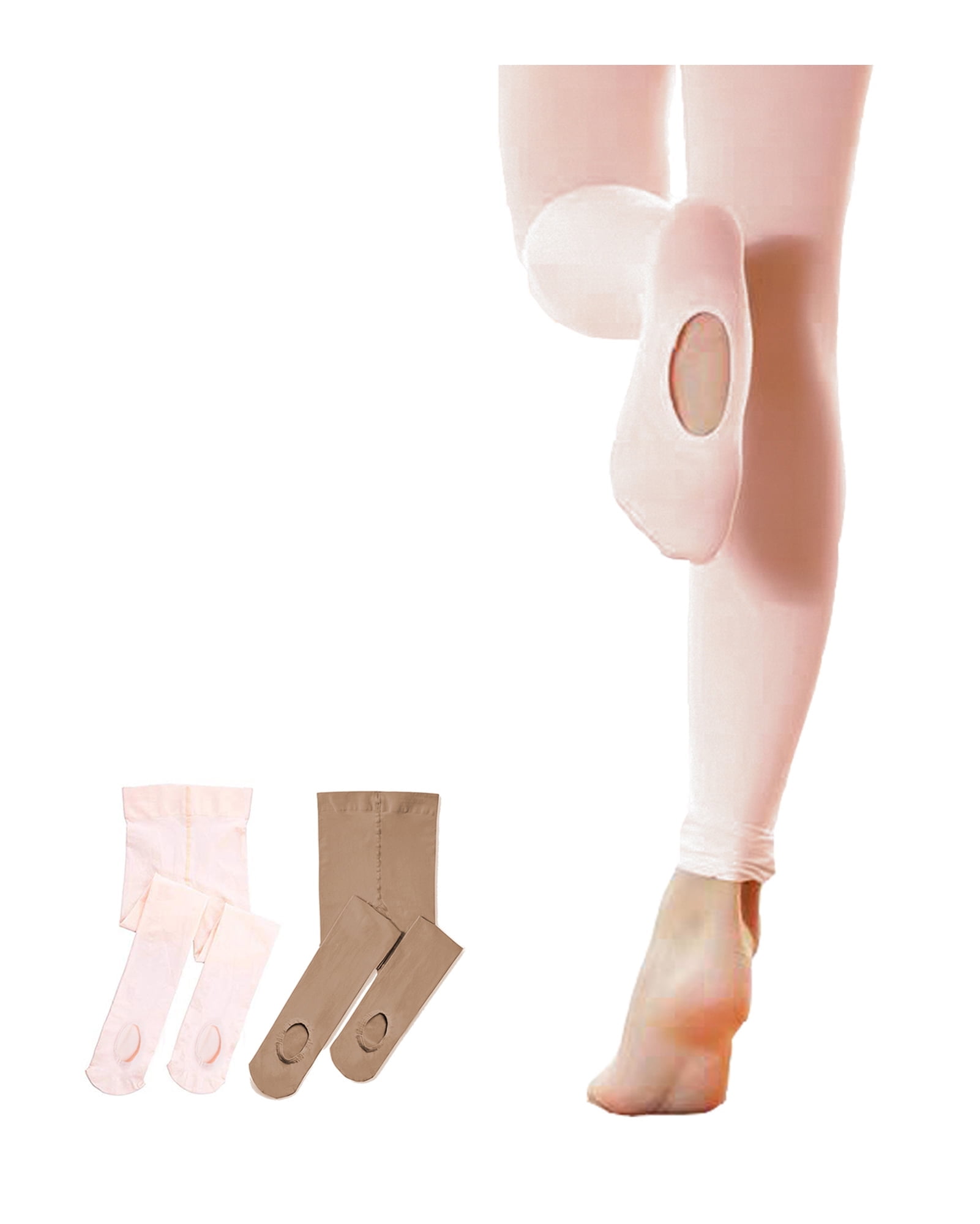 STELLE 2 Pairs Ballet Tights Ultra Stech Soft Pro Footed School Uniform  Convertible Dance Leggings Sockings for Toddler Women Girls,Ballet Pink+Tan  