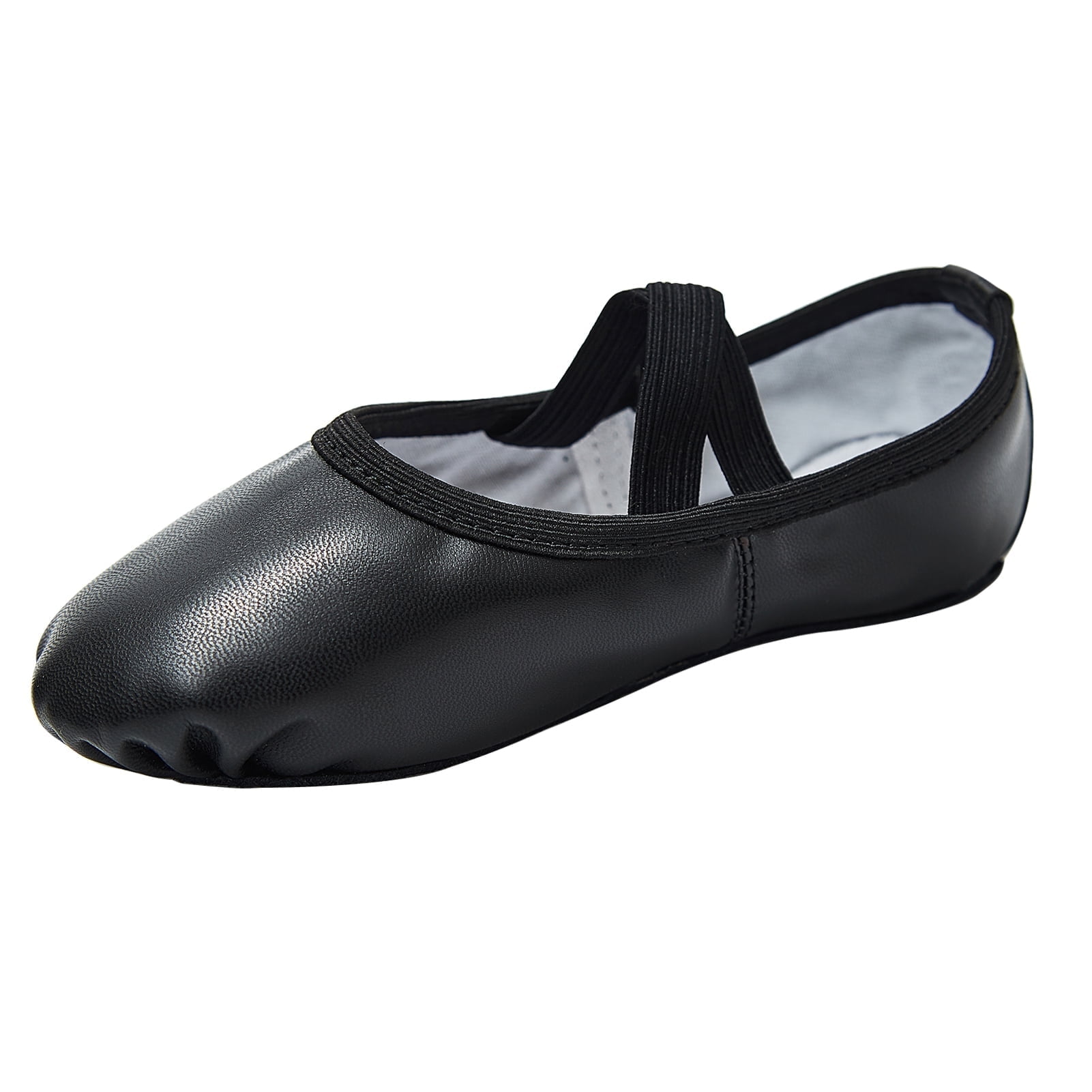 STELLE Girls Leather Ballet Dance Shoes for Toddler Little Kid Big Kid Boy Full Sole No Tie Balletrina Gymnastics Ballet Slippers Black