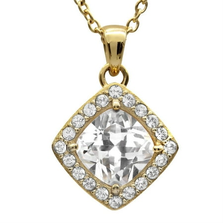 STELLIA 24K Gold Plated Necklace With 3.8 Ct. Rhombus CZ And 20 Swarovski Crystals Necklace