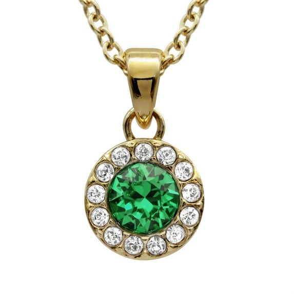 STELLIA Birthstone Necklace 24K Gold-Plated with Swarovski Crystals (05-May Green)