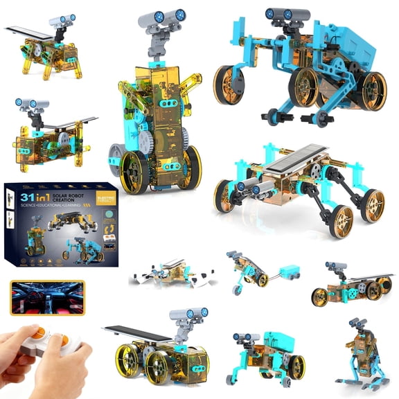 STEM 31-in-1 Solar Robot Kit for Kids Ages 8-13, DIY Science Building Toys with Remote Control, , Building Blocks Birthday Present for Boys Girls
