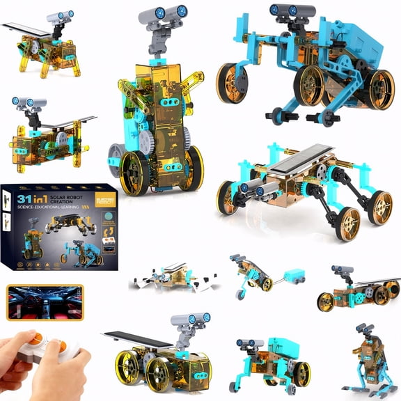 STEM 31-in-1 Solar Robot Kit for Kids Ages 8-13, DIY Science Building Toys with Remote Control, , Building Blocks Birthday Present for Boys Girls