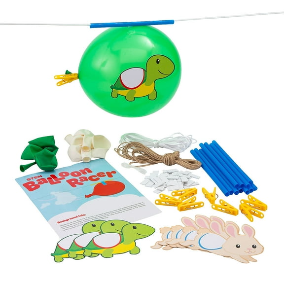 STEM Animal Balloon Race Activity Learning Challenge Craft Kit - Makes 12 Races