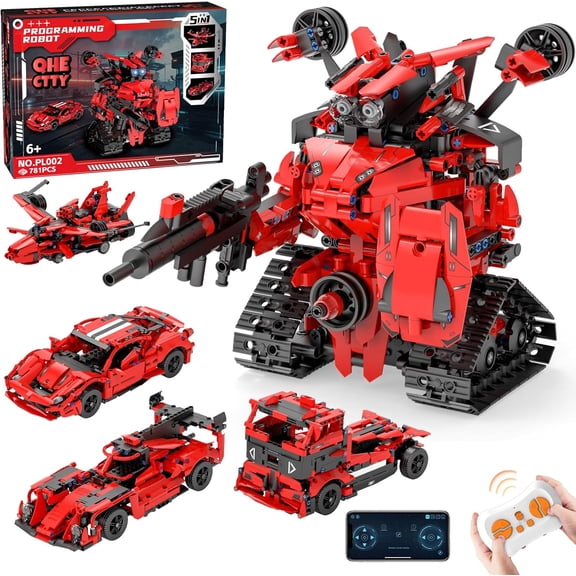 STEM Building Kits for Kids 6-14, 5in1 App & Remote Control STEM F1/Car/Robot Building Toys, Formula 1 Model Car Kits, 785 Pcs Robot Building Sets