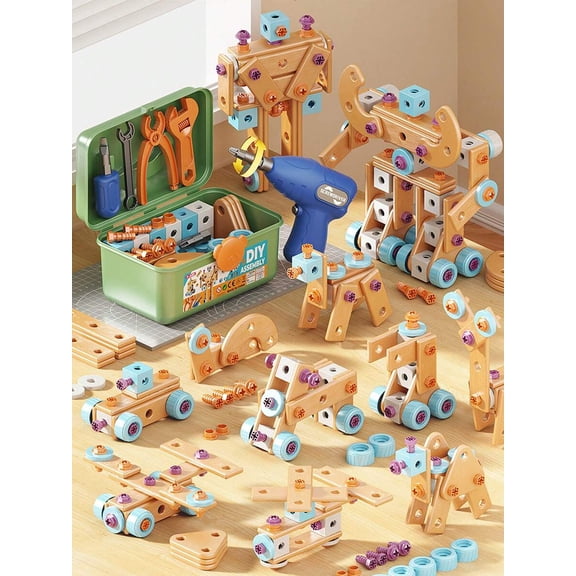 STEM Building Toys for Boys Ages 3-8, 126-Piece Engineering Set with Electric Drill and Screwdriver; DIY Take Apart Robot, Car, and Plane Construction Kit, Educational Learning Gift